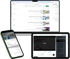laptop, tablet, and mobile phone mockup showing LinkedIn Learning language learning in action